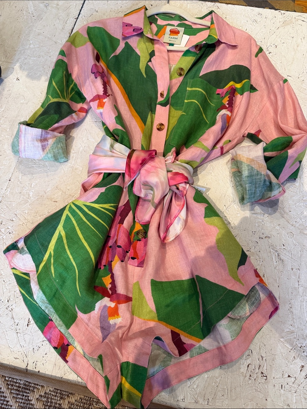 FARM Rio Pink & Green Tropical Tie-Waist One-Piece - Picture 5 of 7